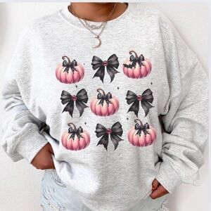 NEW Croquette Pumpkins Graphic Crew Neck Long Sleeve Sweatshirt